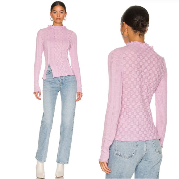 Free People Lulu Moonlit Orchid fitted Lilac Lace cotton top - Picture 3 of 10